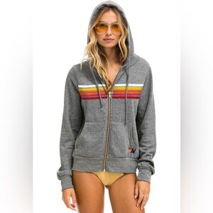 AVIATOR NATION~ 5 stripe hoodie Heather/Rainbow white